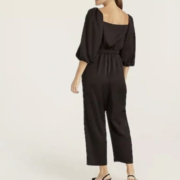 J.Crew Black 3/4 Sleeve Tie-front Satin-back Side Pockets Jumpsuit - Picture 3 of 4